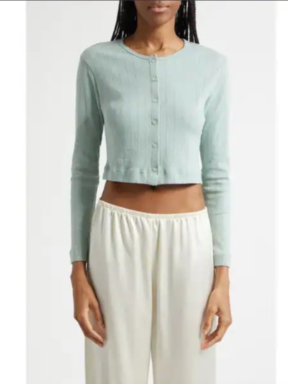 LESET Pointelle Long Sleeve Henley NWOT in Eucalyptus